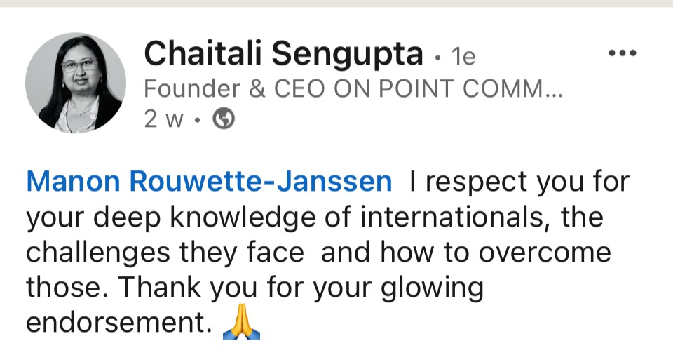 Testimonial for expert Manon Rouwette